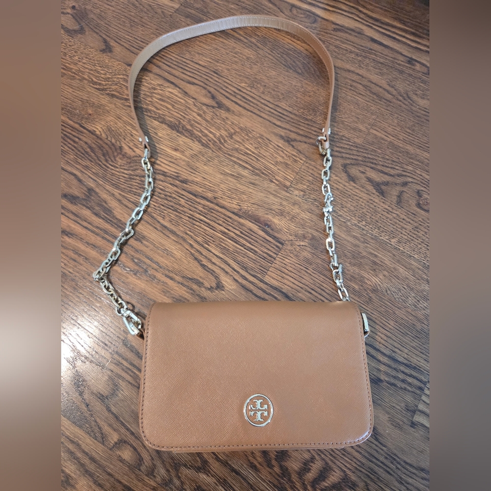 Tory Burch Camel/Tan Leather Chain Strap Crossbody